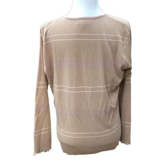 Punto Cardigan Womens Large Tan White Purple Stripe Crew Neck Knit Sweater - Picture 3 of 8